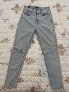 7 For All Mankind Light Blue Skinny Jeans with Knee Rips